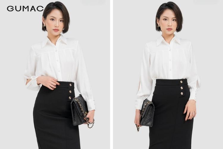 áo sơ mi nữ tay dài mau trắng thanh lịch
